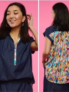 Zaket And Plover Oversized Cap Sleeve Multicolored Top Size Medium